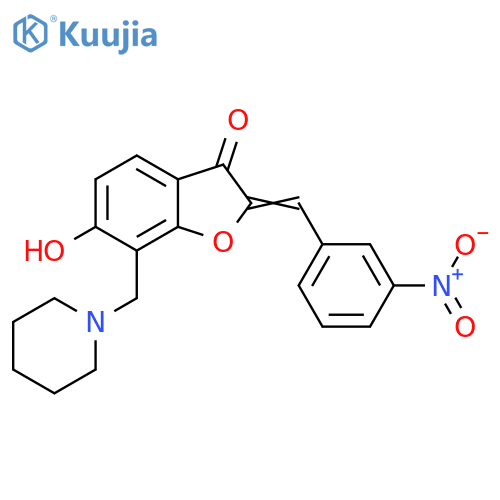 (2Z)-6-hydroxy-2-(3-nitrophenyl)methylidene-7-(piperidin-1-yl)methyl-2,3-dihydro-1-benzofuran-3-one structure