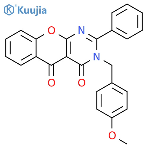 3-(4-methoxyphenyl)methyl-2-phenyl-3H,4H,5H-chromeno2,3-dpyrimidine-4,5-dione structure