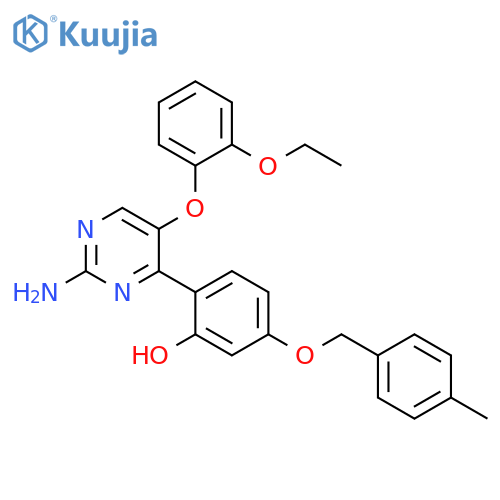 2-2-amino-5-(2-ethoxyphenoxy)pyrimidin-4-yl-5-(4-methylphenyl)methoxyphenol structure