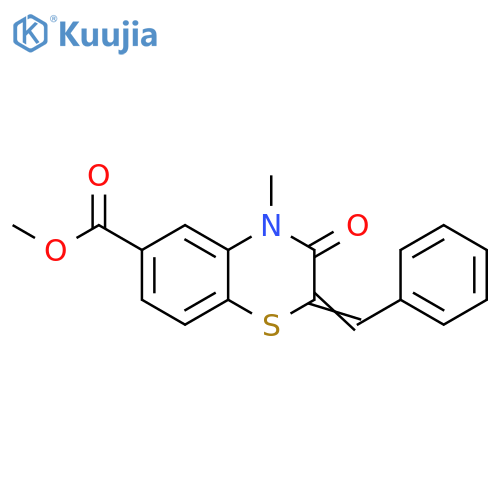 2H-1,4-Benzothiazine-6-carboxylic acid,3,4-dihydro-4-methyl-3-oxo-2-(phenylmethylene)-, methyl ester structure