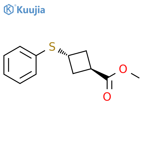 Cyclobutanecarboxylic acid, 3-(phenylthio)-, methyl ester, trans- structure