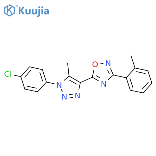 5-1-(4-chlorophenyl)-5-methyl-1H-1,2,3-triazol-4-yl-3-(2-methylphenyl)-1,2,4-oxadiazole structure