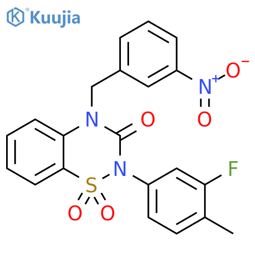 2-(3-fluoro-4-methylphenyl)-4-(3-nitrophenyl)methyl-3,4-dihydro-2H-1lambda6,2,4-benzothiadiazine-1,1,3-trione structure