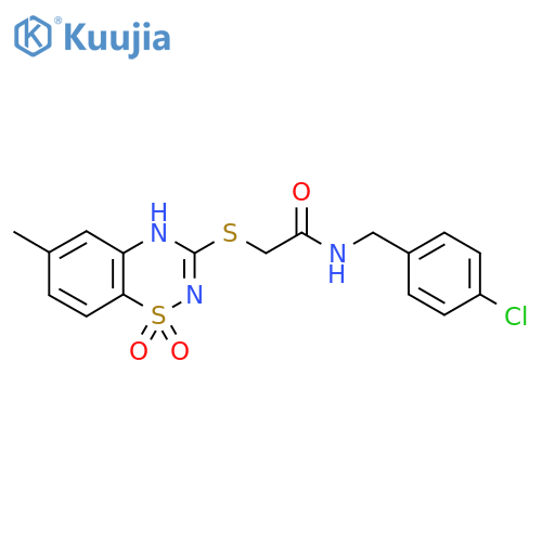N-(4-chlorophenyl)methyl-2-(6-methyl-1,1-dioxo-4H-1lambda6,2,4-benzothiadiazin-3-yl)sulfanylacetamide structure