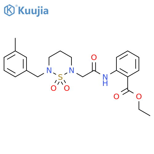 ethyl 2-(2-{6-(3-methylphenyl)methyl-1,1-dioxo-1lambda6,2,6-thiadiazinan-2-yl}acetamido)benzoate structure