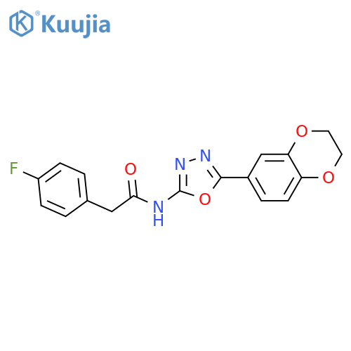 N-5-(2,3-dihydro-1,4-benzodioxin-6-yl)-1,3,4-oxadiazol-2-yl-2-(4-fluorophenyl)acetamide structure