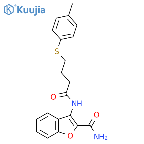 3-{4-(4-methylphenyl)sulfanylbutanamido}-1-benzofuran-2-carboxamide structure