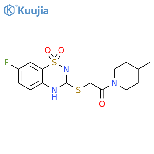 7-fluoro-3-{2-(4-methylpiperidin-1-yl)-2-oxoethylsulfanyl}-4H-1lambda6,2,4-benzothiadiazine-1,1-dione structure