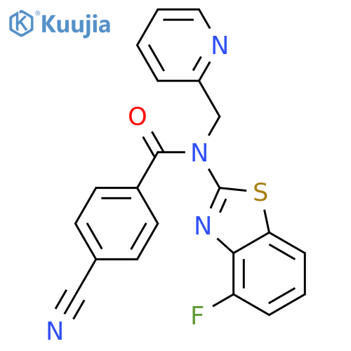 4-cyano-N-(4-fluoro-1,3-benzothiazol-2-yl)-N-(pyridin-2-yl)methylbenzamide structure
