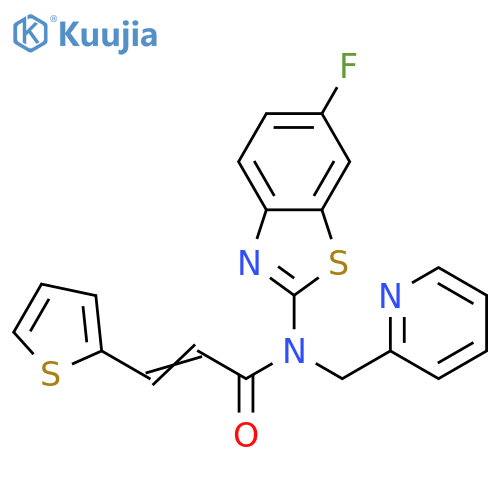 (2E)-N-(6-fluoro-1,3-benzothiazol-2-yl)-N-(pyridin-2-yl)methyl-3-(thiophen-2-yl)prop-2-enamide structure