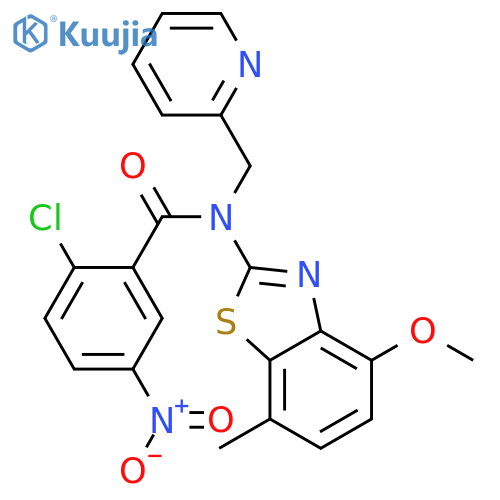 2-chloro-N-(4-methoxy-7-methyl-1,3-benzothiazol-2-yl)-5-nitro-N-(pyridin-2-yl)methylbenzamide structure