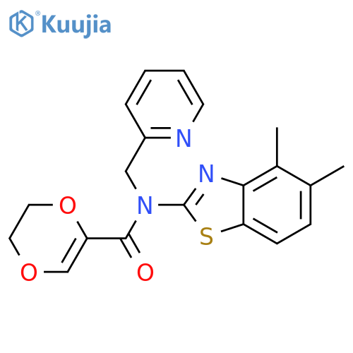 N-(4,5-dimethyl-1,3-benzothiazol-2-yl)-N-(pyridin-2-yl)methyl-5,6-dihydro-1,4-dioxine-2-carboxamide structure