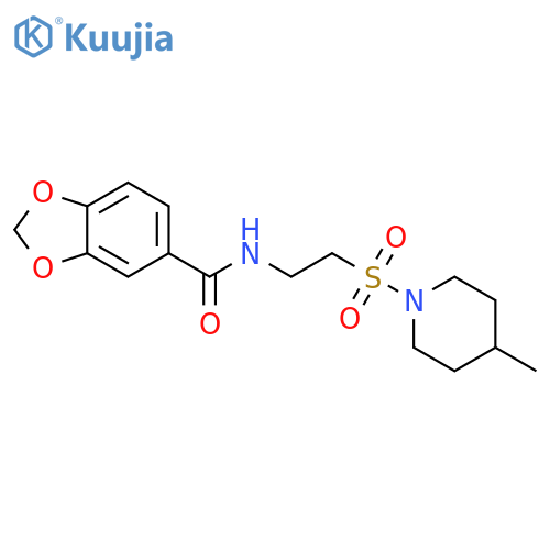 N-{2-(4-methylpiperidin-1-yl)sulfonylethyl}-2H-1,3-benzodioxole-5-carboxamide structure