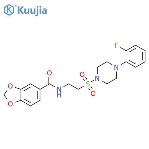 N-(2-{4-(2-fluorophenyl)piperazin-1-ylsulfonyl}ethyl)-2H-1,3-benzodioxole-5-carboxamide structure