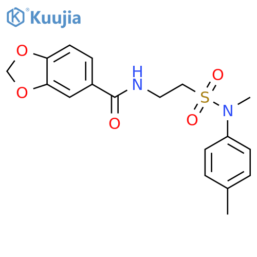 N-(2-{(4-methylphenyl)methylsulfamoyl}ethyl)-2H-1,3-benzodioxole-5-carboxamide structure