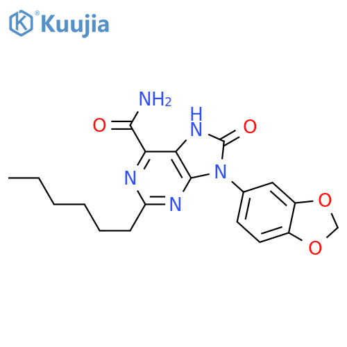 9-(2H-1,3-benzodioxol-5-yl)-2-hexyl-8-oxo-8,9-dihydro-7H-purine-6-carboxamide structure