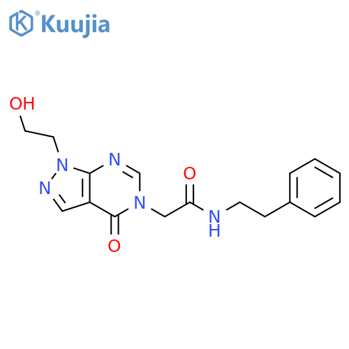 2-1-(2-hydroxyethyl)-4-oxo-1H,4H,5H-pyrazolo3,4-dpyrimidin-5-yl-N-(2-phenylethyl)acetamide structure