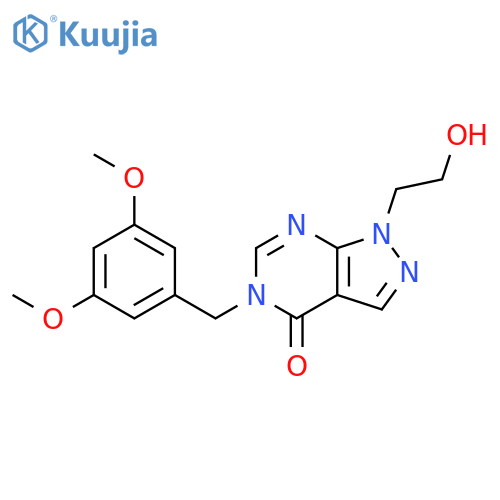 5-(3,5-dimethoxyphenyl)methyl-1-(2-hydroxyethyl)-1H,4H,5H-pyrazolo3,4-dpyrimidin-4-one structure