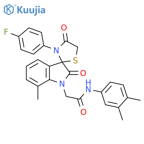 N-(3,4-dimethylphenyl)-2-3'-(4-fluorophenyl)-7-methyl-2,4'-dioxo-1,2-dihydrospiroindole-3,2'-1,3thiazolidine-1-ylacetamide structure
