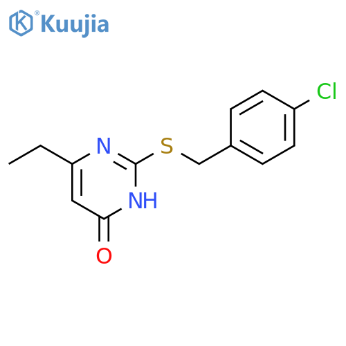 2-{(4-chlorophenyl)methylsulfanyl}-6-ethyl-3,4-dihydropyrimidin-4-one structure