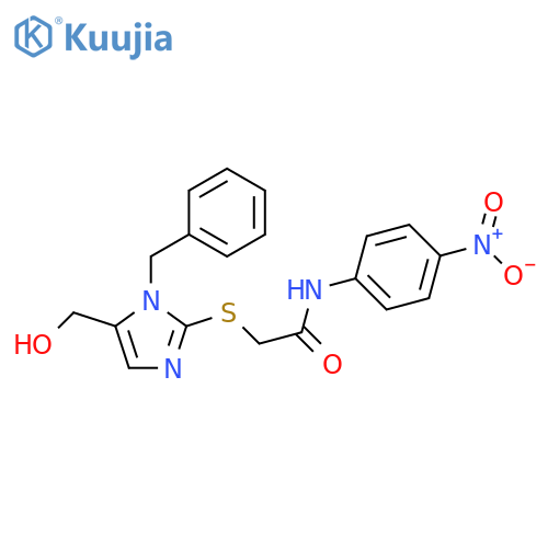2-{1-benzyl-5-(hydroxymethyl)-1H-imidazol-2-ylsulfanyl}-N-(4-nitrophenyl)acetamide structure