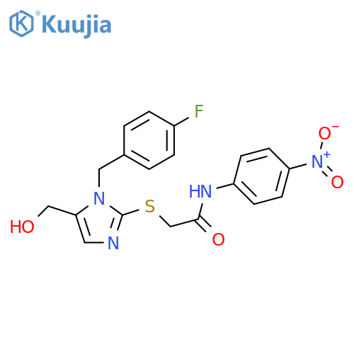 2-({1-(4-fluorophenyl)methyl-5-(hydroxymethyl)-1H-imidazol-2-yl}sulfanyl)-N-(4-nitrophenyl)acetamide structure