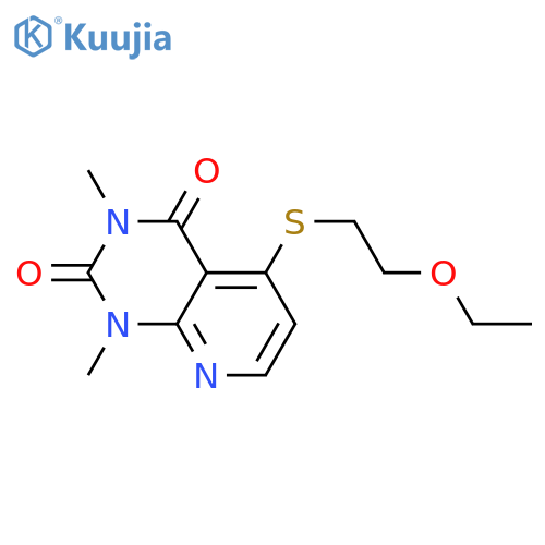 5-(2-ethoxyethyl)sulfanyl-1,3-dimethyl-1H,2H,3H,4H-pyrido2,3-dpyrimidine-2,4-dione structure