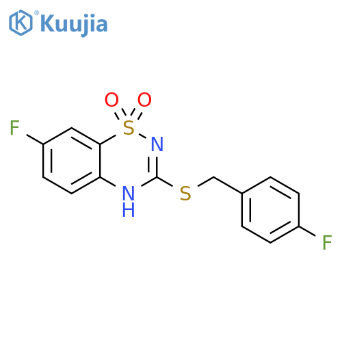 7-fluoro-3-{(4-fluorophenyl)methylsulfanyl}-4H-1lambda6,2,4-benzothiadiazine-1,1-dione structure
