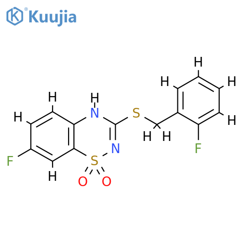 7-fluoro-3-{(2-fluorophenyl)methylsulfanyl}-4H-1lambda6,2,4-benzothiadiazine-1,1-dione structure