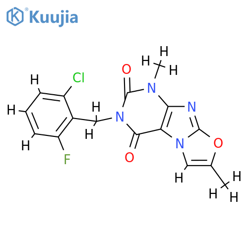 3-(2-chloro-6-fluorophenyl)methyl-1,7-dimethyl-1H,2H,3H,4H-1,3oxazolo3,2-gpurine-2,4-dione structure