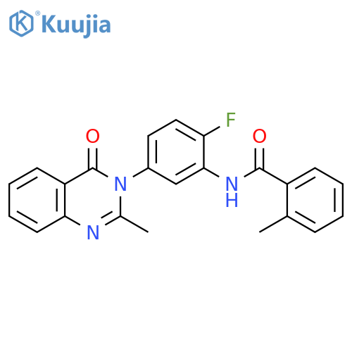 N-2-fluoro-5-(2-methyl-4-oxo-3,4-dihydroquinazolin-3-yl)phenyl-2-methylbenzamide structure