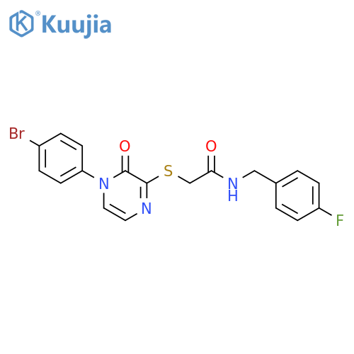 2-{4-(4-bromophenyl)-3-oxo-3,4-dihydropyrazin-2-ylsulfanyl}-N-(4-fluorophenyl)methylacetamide structure
