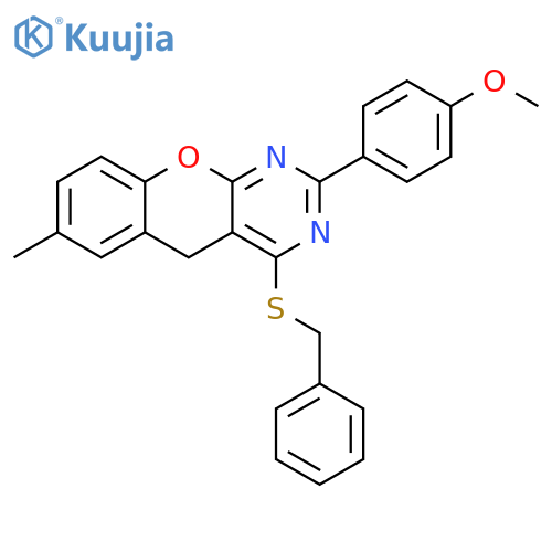 4-(benzylsulfanyl)-2-(4-methoxyphenyl)-7-methyl-5H-chromeno2,3-dpyrimidine structure
