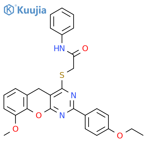 2-{2-(4-ethoxyphenyl)-9-methoxy-5H-chromeno2,3-dpyrimidin-4-ylsulfanyl}-N-phenylacetamide structure