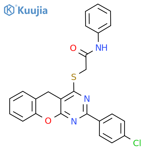2-{2-(4-chlorophenyl)-5H-chromeno2,3-dpyrimidin-4-ylsulfanyl}-N-phenylacetamide structure