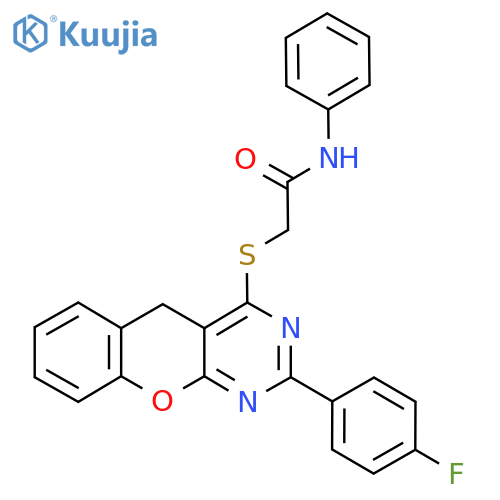2-{2-(4-fluorophenyl)-5H-chromeno2,3-dpyrimidin-4-ylsulfanyl}-N-phenylacetamide structure