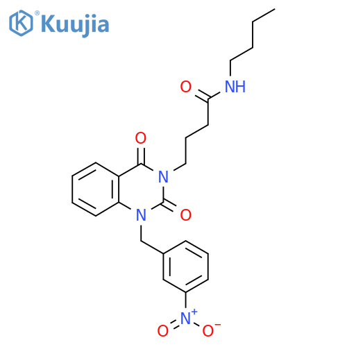 N-butyl-4-{1-(3-nitrophenyl)methyl-2,4-dioxo-1,2,3,4-tetrahydroquinazolin-3-yl}butanamide structure