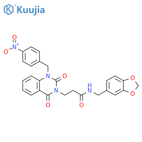 N-(2H-1,3-benzodioxol-5-yl)methyl-3-{1-(4-nitrophenyl)methyl-2,4-dioxo-1,2,3,4-tetrahydroquinazolin-3-yl}propanamide structure