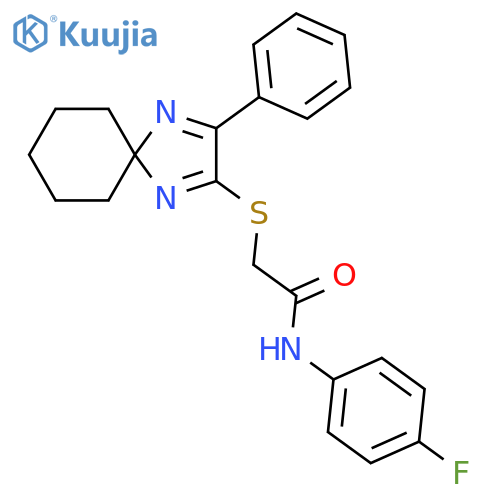 N-(4-fluorophenyl)-2-({3-phenyl-1,4-diazaspiro4.5deca-1,3-dien-2-yl}sulfanyl)acetamide structure