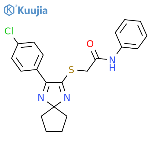 2-{3-(4-chlorophenyl)-1,4-diazaspiro4.4nona-1,3-dien-2-ylsulfanyl}-N-phenylacetamide structure