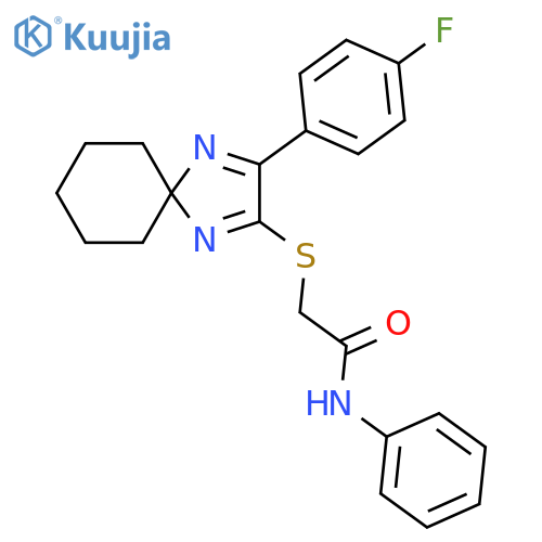 2-{3-(4-fluorophenyl)-1,4-diazaspiro4.5deca-1,3-dien-2-ylsulfanyl}-N-phenylacetamide structure