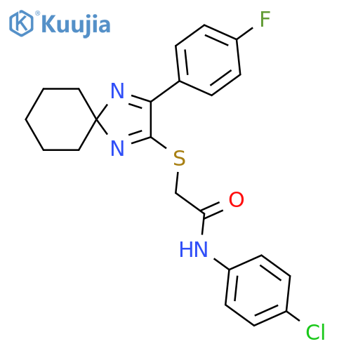 N-(4-chlorophenyl)-2-{3-(4-fluorophenyl)-1,4-diazaspiro4.5deca-1,3-dien-2-ylsulfanyl}acetamide structure