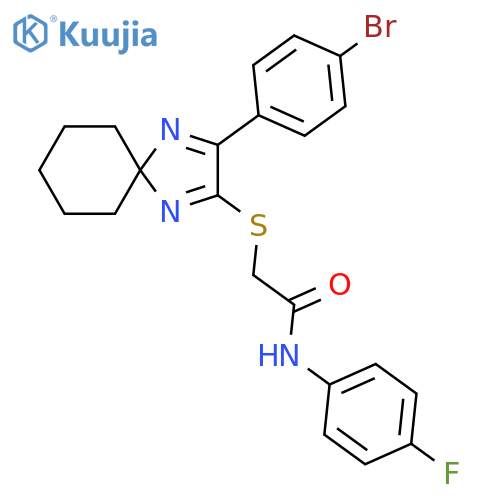 2-{3-(4-bromophenyl)-1,4-diazaspiro4.5deca-1,3-dien-2-ylsulfanyl}-N-(4-fluorophenyl)acetamide structure