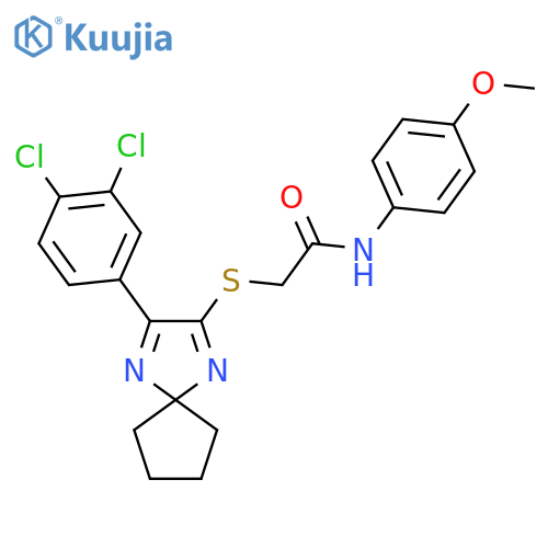 2-{3-(3,4-dichlorophenyl)-1,4-diazaspiro4.4nona-1,3-dien-2-ylsulfanyl}-N-(4-methoxyphenyl)acetamide structure