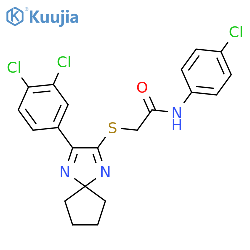 N-(4-chlorophenyl)-2-{3-(3,4-dichlorophenyl)-1,4-diazaspiro4.4nona-1,3-dien-2-ylsulfanyl}acetamide structure