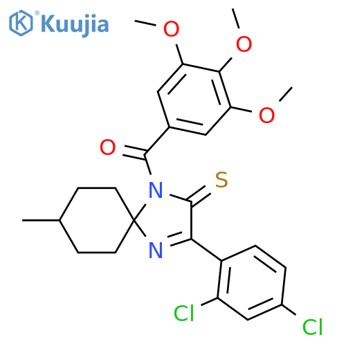 3-(2,4-dichlorophenyl)-8-methyl-1-(3,4,5-trimethoxybenzoyl)-1,4-diazaspiro4.5dec-3-ene-2-thione structure