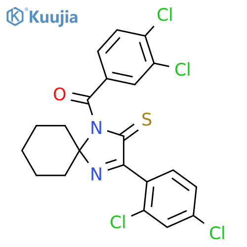 1-(3,4-dichlorobenzoyl)-3-(2,4-dichlorophenyl)-1,4-diazaspiro4.5dec-3-ene-2-thione structure