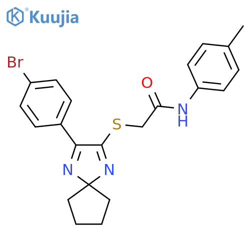 2-{3-(4-bromophenyl)-1,4-diazaspiro4.4nona-1,3-dien-2-ylsulfanyl}-N-(4-methylphenyl)acetamide structure