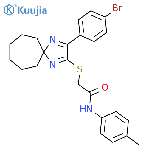 2-{3-(4-bromophenyl)-1,4-diazaspiro4.6undeca-1,3-dien-2-ylsulfanyl}-N-(4-methylphenyl)acetamide structure