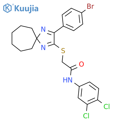 2-{3-(4-bromophenyl)-1,4-diazaspiro4.6undeca-1,3-dien-2-ylsulfanyl}-N-(3,4-dichlorophenyl)acetamide structure